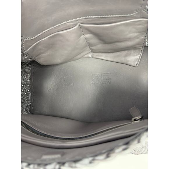 Falor Italia Leather Handwoven Italian Large Tote Shoulder Bag Gray Speck Braid - Picture 5 of 9